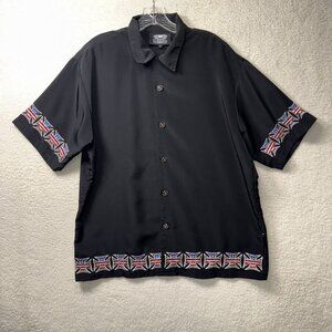 Vintage Y2K Dragonfly Black Shirt Large Iron Cross Flag USA Embroidered